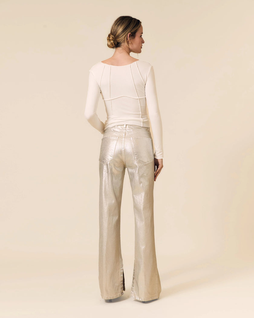 Le Jena 90's Straight w/ Split High Rise Denim- Silver