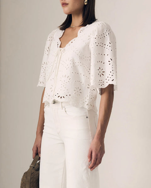 Le Jean- Embroidered Eyelet Blouse