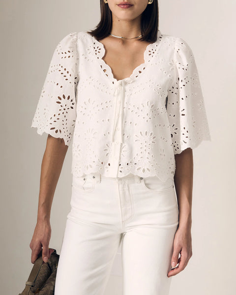 Le Jean- Embroidered Eyelet Blouse