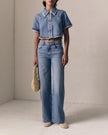 Le Jean- Crochet Trim Column Jeans- Mid Rise