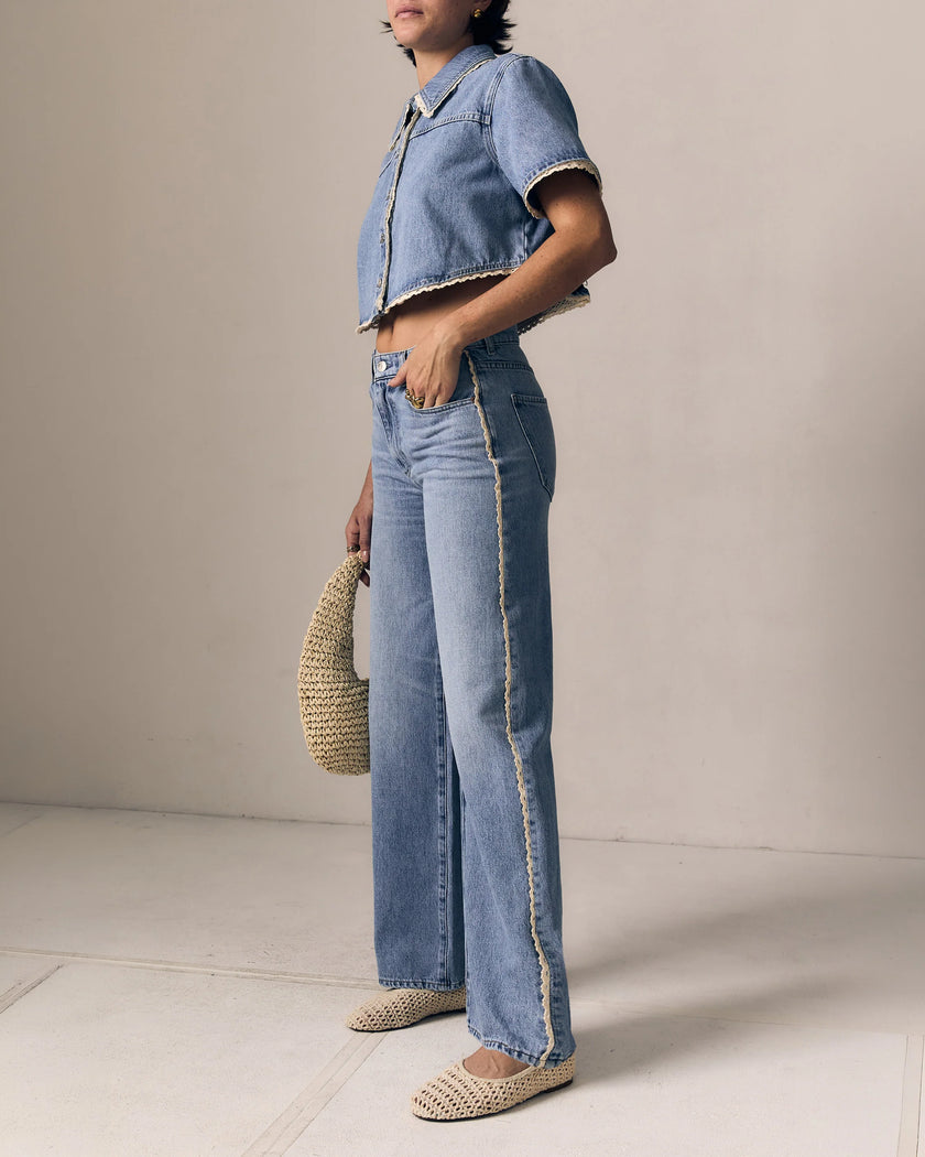 Le Jean- Crochet Trim Column Jeans- Mid Rise