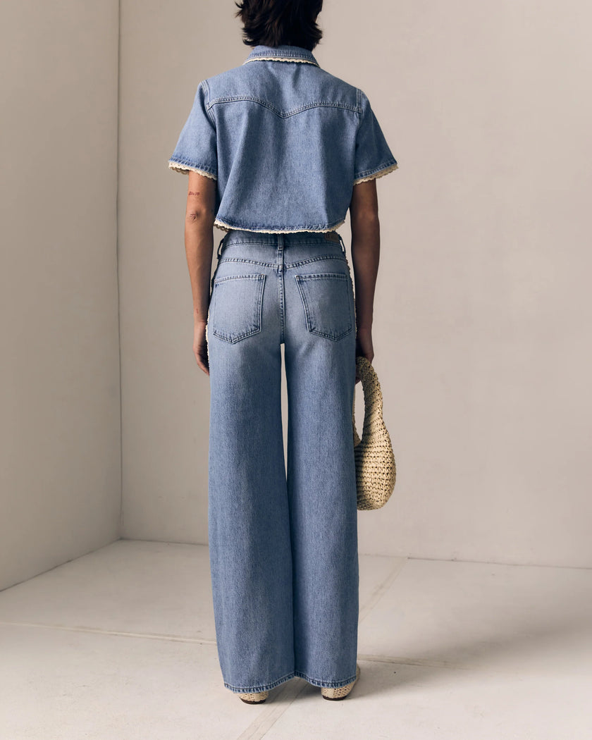 Le Jean- Crochet Trim Column Jeans- Mid Rise