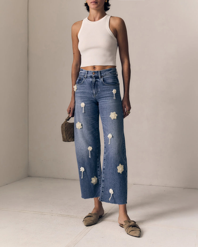 Le Jean- Flower Nomad Ankle- Mid Rise