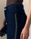 Le Jean- Beaded Column in Midnight Rodeo. Available at Edit by Elaine Turner in Houston, TX. Model close up view. 