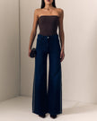 Le Jean- Beaded Column in Midnight Rodeo. Available at Edit by Elaine Turner in Houston, TX. Model front view. 