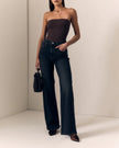 Le Jean- Column Jean - Fade to Black 
Full model front view. Available at Edit by Elaine Turner in Houston, TX. 