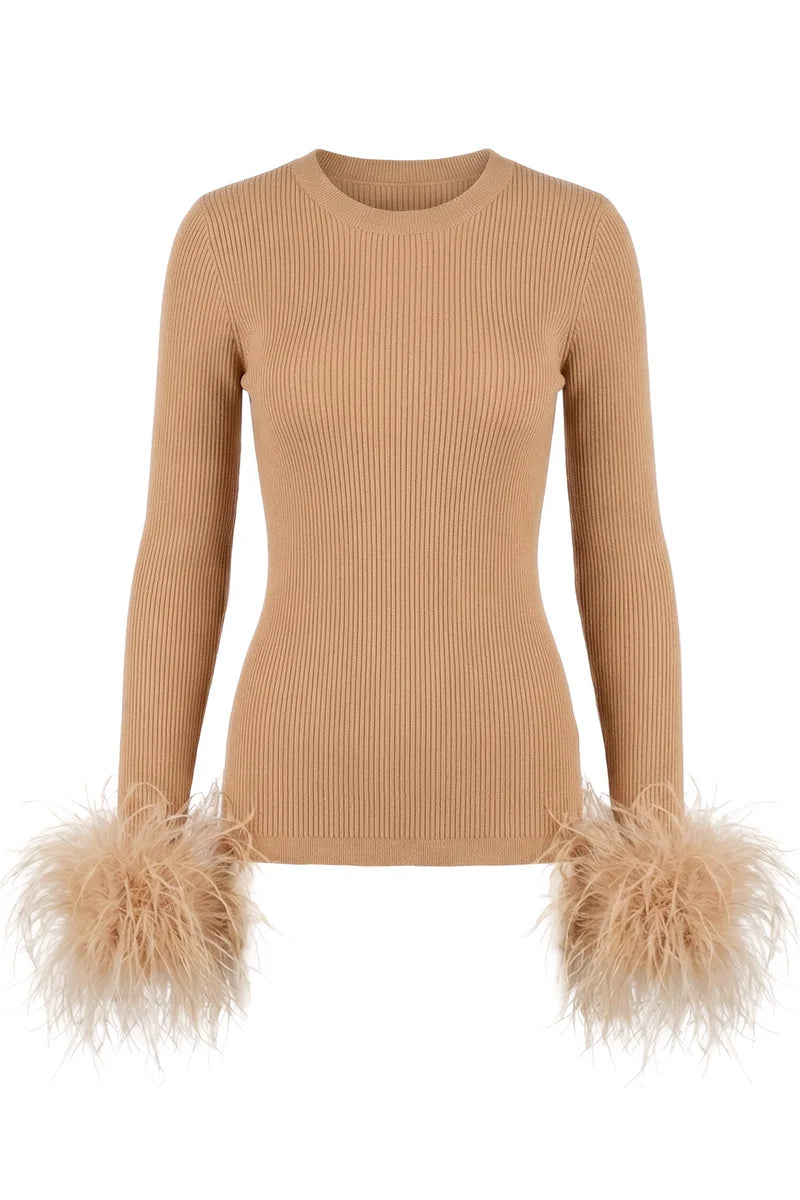 Le Superbe- Extra Crew Neck Sweater - Camel. Available at Edit by Elaine Turner in Houston, TX. 