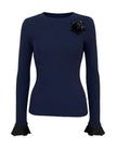 Extra Crew A La Carte Sweater in navy blue with black trim on cuffs and collar with a sequin embellishment against a white background by Le Superbe at edit. BY ELAINE TURNER. 