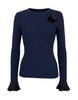 Extra Crew A La Carte Sweater in navy blue with black trim on cuffs and collar with a sequin embellishment against a white background by Le Superbe at edit. BY ELAINE TURNER. 