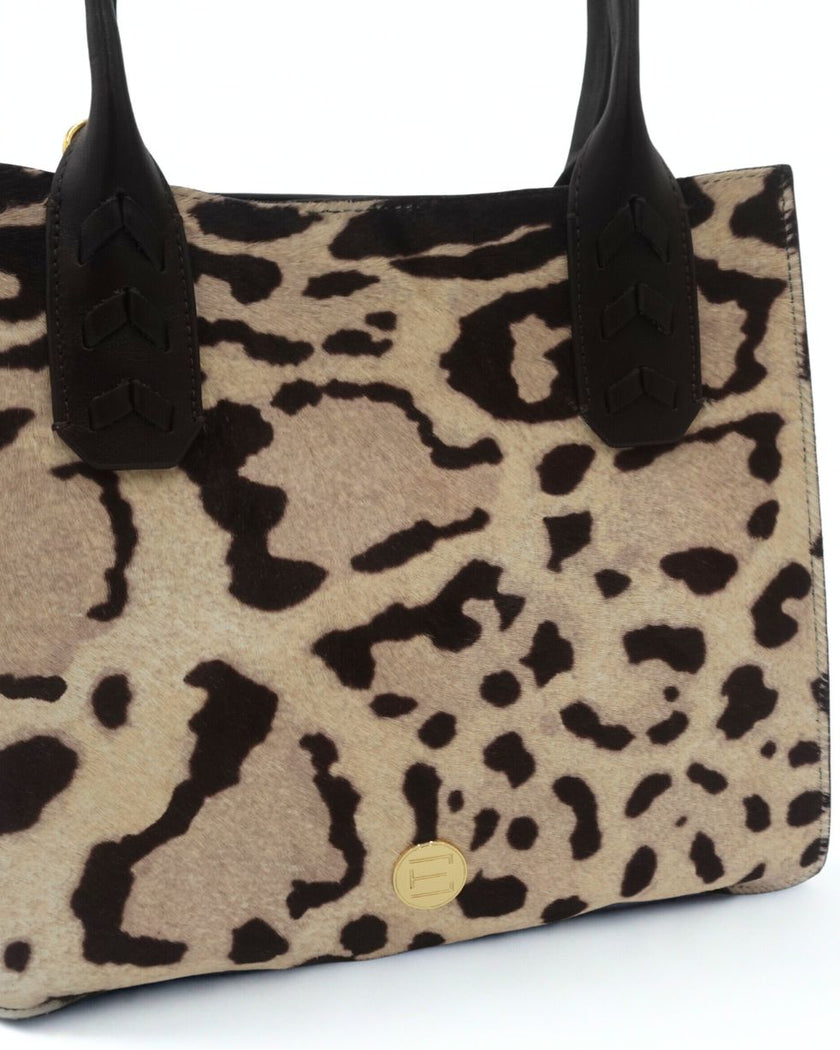 Mauney Satchel Bag- Haircalf Ocelet Snow Leopard (*patterns vary)