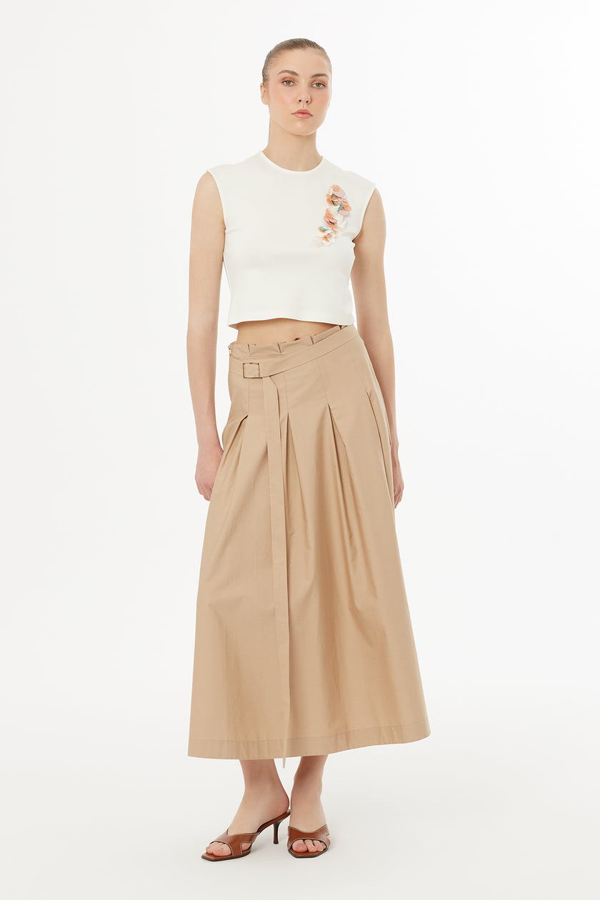 Gizia- Belted Beige Skirt - Edit by Elaine Turner