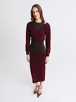 Matthew Bruch- Colorblock Midi Skirt - Merlot Knit. Available at Edit by Elaine Turner in Houston, TX. Front Model View. 