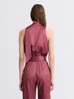Matthew Bruch- Cowl Scarf Tank Top - Merlot Satin. Available at Edit by Elaine Turner in Houston, TX. Back Model View. 