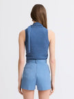 Matthew Bruch- Scarf Tank Top - Denim Blue Knit. Available at Edit by Elaine Turner in Houston, TX. Back Model View. 