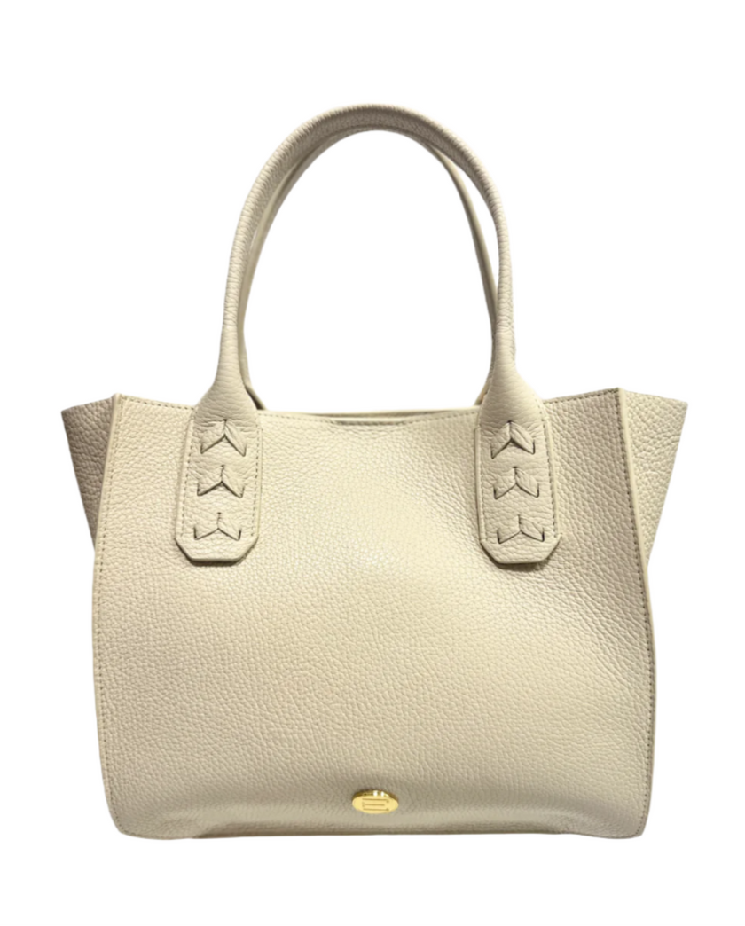 Elaine Turner Mauney Satchel handbag in bone a light gray background