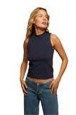 Phoebe Jersey Mock Neck Tank- Navy