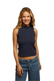 Phoebe Jersey Mock Neck Tank- Navy