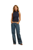 Phoebe Jersey Mock Neck Tank- Navy