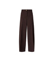 PINKO- Balbino Pants - Barrel Fit Trousers in Beyond the Dark Brown. Available at Edit by Elaine Turner in Houston, TX. Front Flat Lay View. 