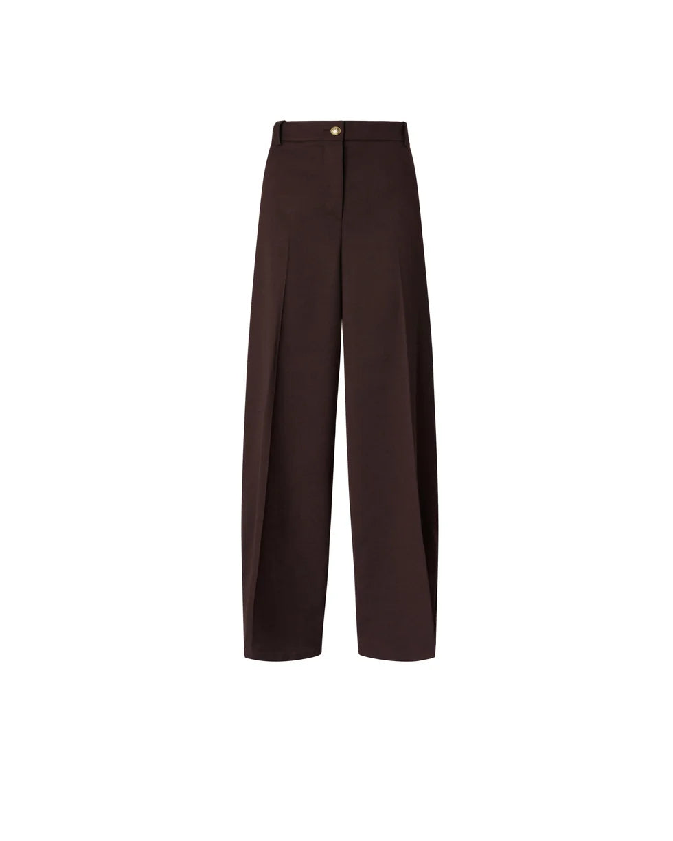 PINKO- Balbino Pants - Barrel Fit Trousers in Beyond the Dark Brown. Available at Edit by Elaine Turner in Houston, TX. Front Flat Lay View. 