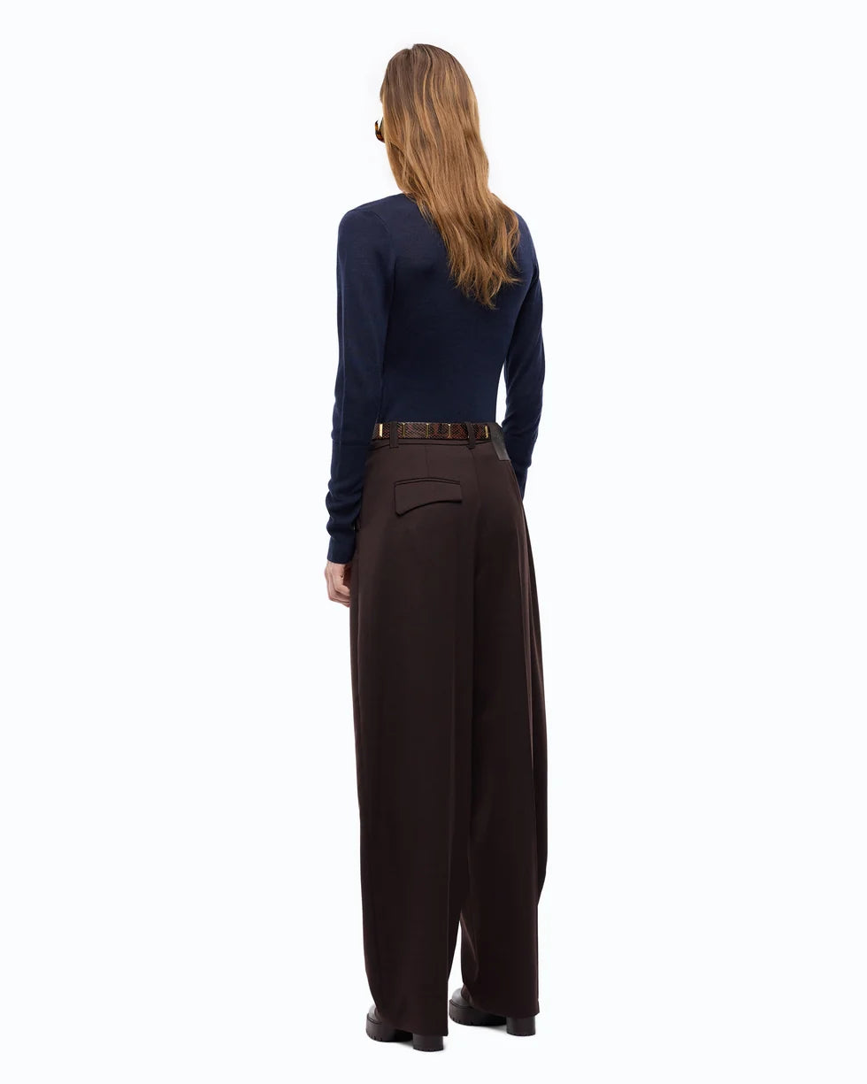PINKO- Balbino Pants - Barrel Fit Trousers in Beyond the Dark Brown. Available at Edit by Elaine Turner in Houston, TX. Full Model Back View. 