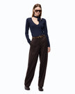 PINKO- Balbino Pants - Barrel Fit Trousers in Beyond the Dark Brown. Available at Edit by Elaine Turner in Houston, TX. Full Front Model View. 