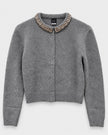 Pinko Grey Cardigan sweater with jeweled collar at edit. BY ELAINE TURNER in Houston, TX