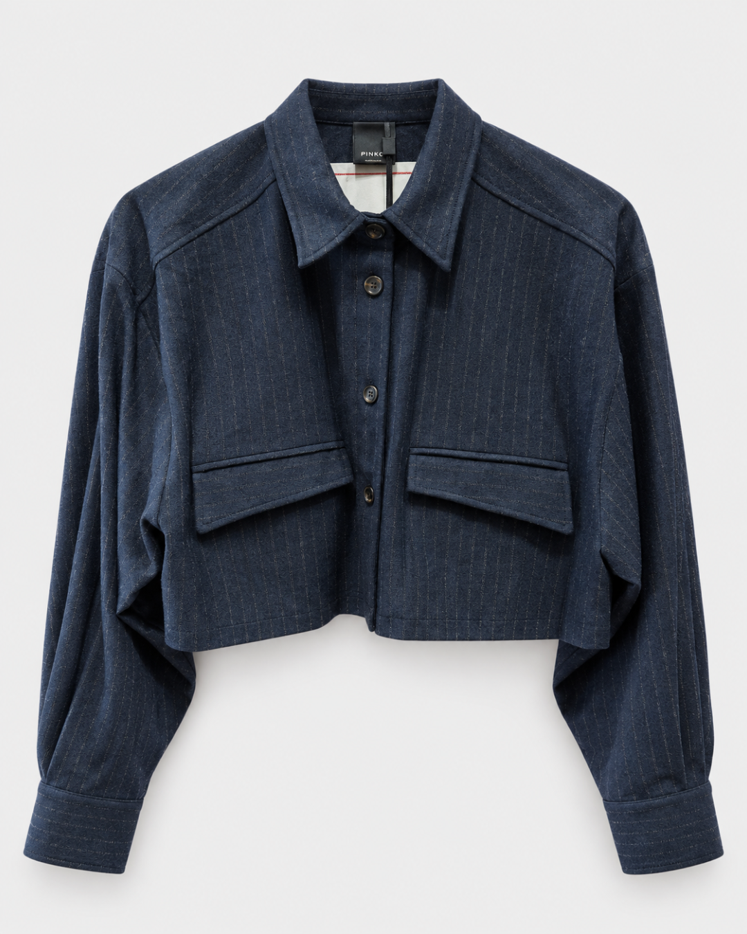 PINKO- Taurasi Cropped Flannel Jacket - Blue/Grey