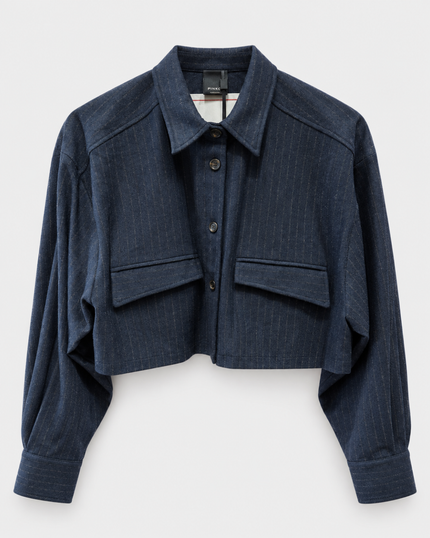 PINKO- Taurasi Cropped Flannel Jacket - Blue/Grey