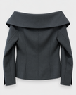 PINKO from Italy.. New Biancale Crepe Jacket in Black available at edit. BY ELAINE TURNER luxury boutique in Houston Texas. Back of jacket.. Off the shoulder style.