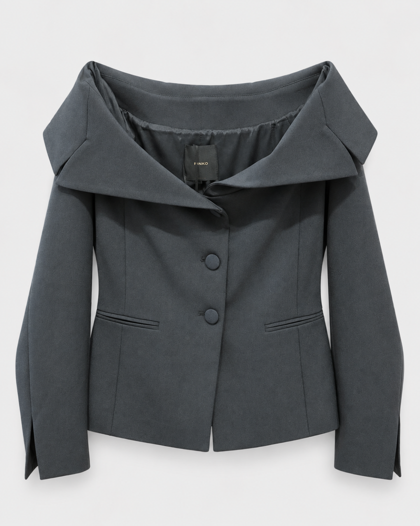 PINKO from Italy.. New Biancale Crepe Jacket in Black available at edit. BY ELAINE TURNER luxury boutique in Houston Texas.