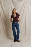 Perfect White Tee- Alanis - Cherry Lacquer. Available at Edit by Elaine Turner in Houston, TX. Full model front View. 