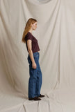 Perfect White Tee- Alanis - Cherry Lacquer. Available at Edit by Elaine Turner in Houston, TX. Full model side View. 