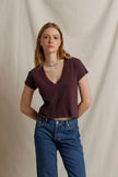 Perfect White Tee- Alanis - Cherry Lacquer. Available at Edit by Elaine Turner in Houston, TX. Model close up  View. 