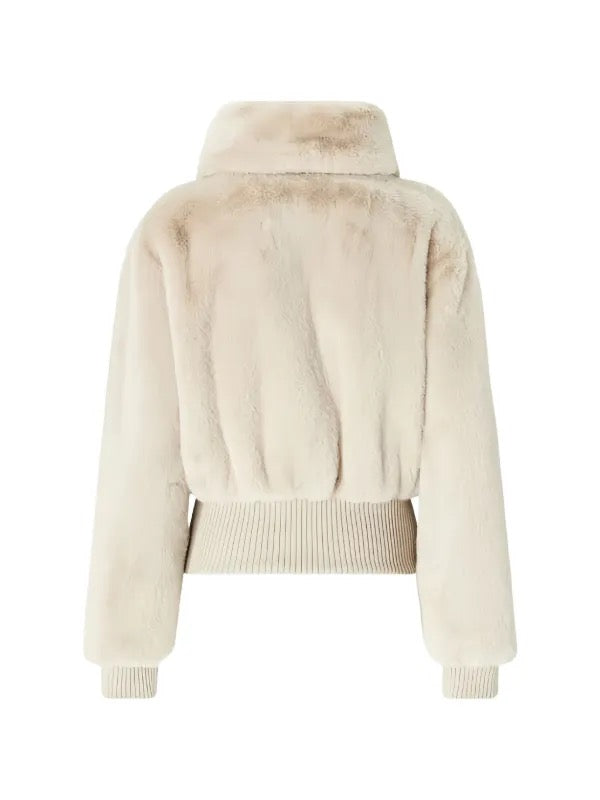 Pinko- Bagels Bomber Aspen Aspetto Rainy Day Beige. Available at Edit by Elaine Turner in Houston, TX. Back View. 