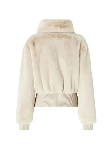 Pinko- Bagels Bomber Aspen Aspetto Rainy Day Beige. Available at Edit by Elaine Turner in Houston, TX. Back View. 