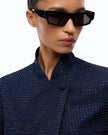 PINKO Cropped Jacket with Rhinestones. Available at Edit by Elaine Turner in Houston, TX. Close Up model view. 