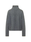 A gray ribbed knit turtleneck sweater shown from the back, featuring a central vertical ribbed panel and ribbed cuffs and hem, displayed on a clean white background.

Pinko- Falkland Maglia Wool and Cashmere Turtleneck Sweater. Available at Edit by Elaine Turner in Houston, TX. Back View. 
