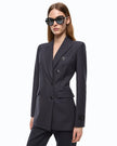 Pinko- New Amalfi Giacca Lana Deep Navy Blue Double Breasted Jacket. Available at Edit by Elaine Turner in Houston, TX. Model Full Front View. 