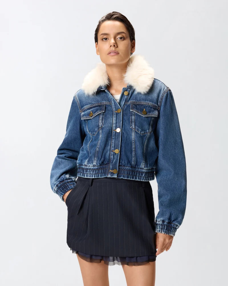 Denim Trucker Jacket with Faux Fur Collar
