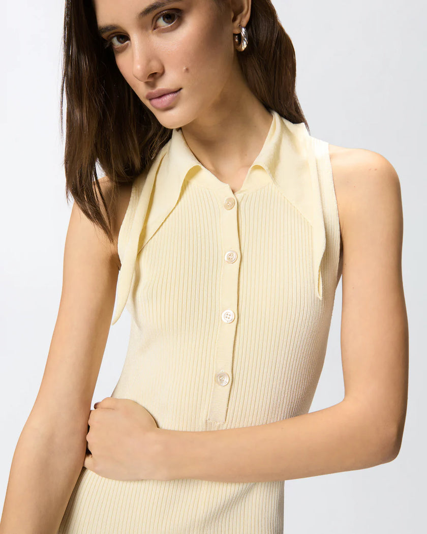 PINKO- Ribbed Beige Sleeveless and Fitted Midi Dress - Edit by Elaine Turner