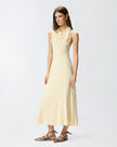 PINKO- Ribbed Beige Sleeveless and Fitted Midi Dress - Edit by Elaine Turner