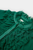 Psophia -- long georgette silk dress in emerald. Available at Edit by Elaine Turner in Houston, TX. Close Up View. 