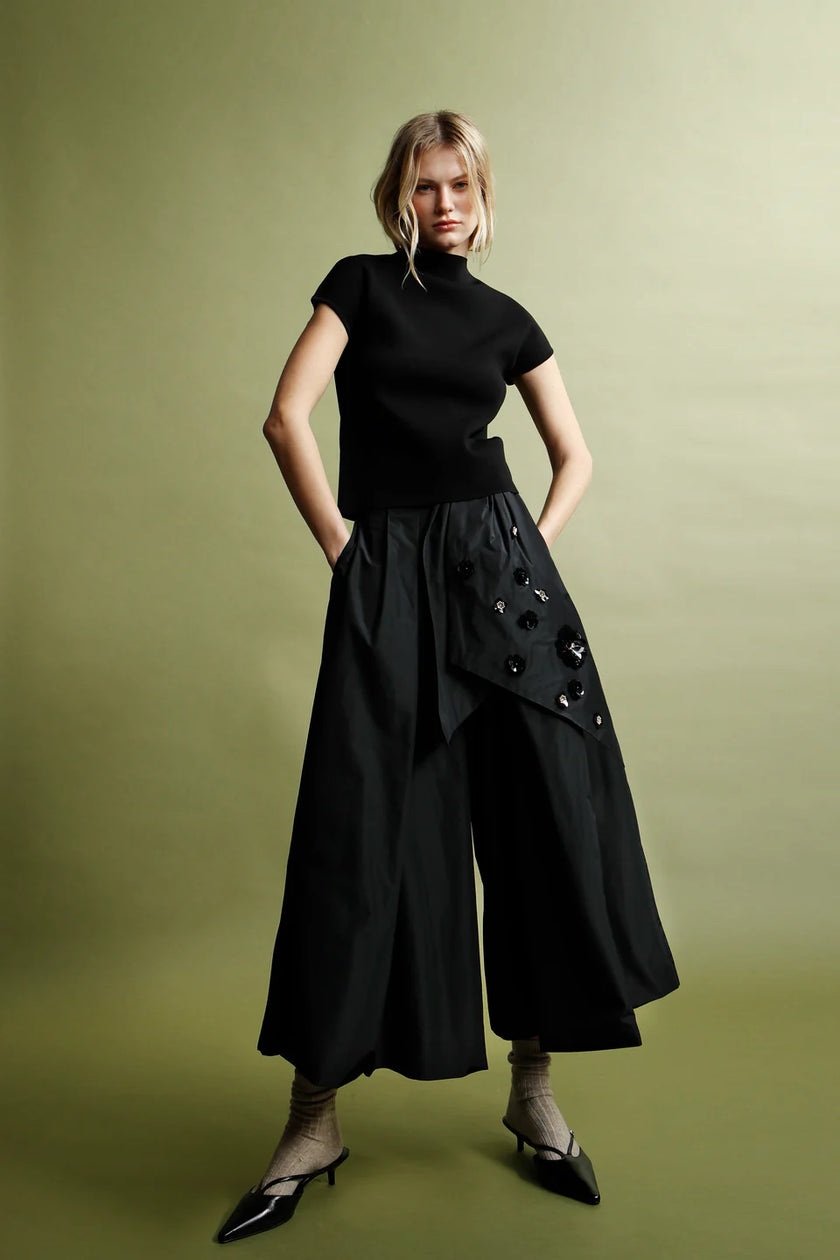 Taffeta Pants Skirt with Bow and Floral Sequins