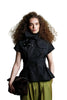 Cropped Fitted Shirt with Ring Collar & Sequin Floral Detail