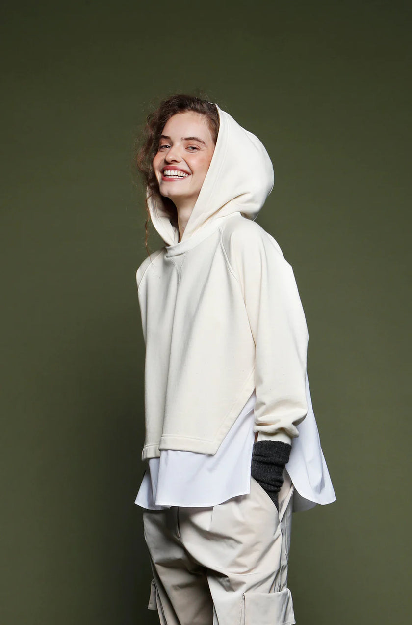 Cropped Hoodie with Shirt Hem