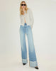 High Rise Wide Leg Cuff Denim Jeans- Vintage Biker Blue