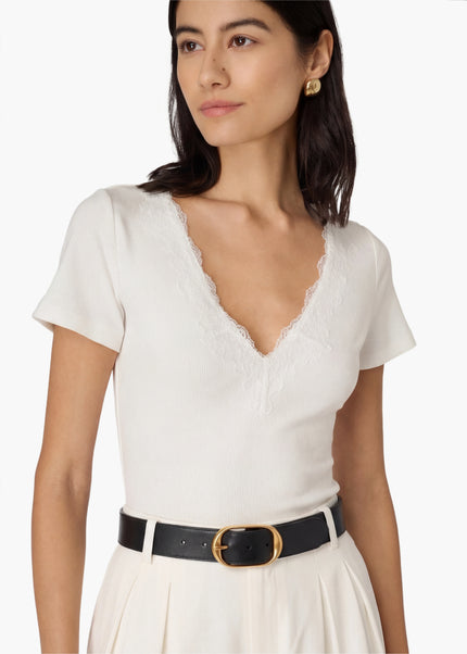 Sana Rib Knit Tee- White