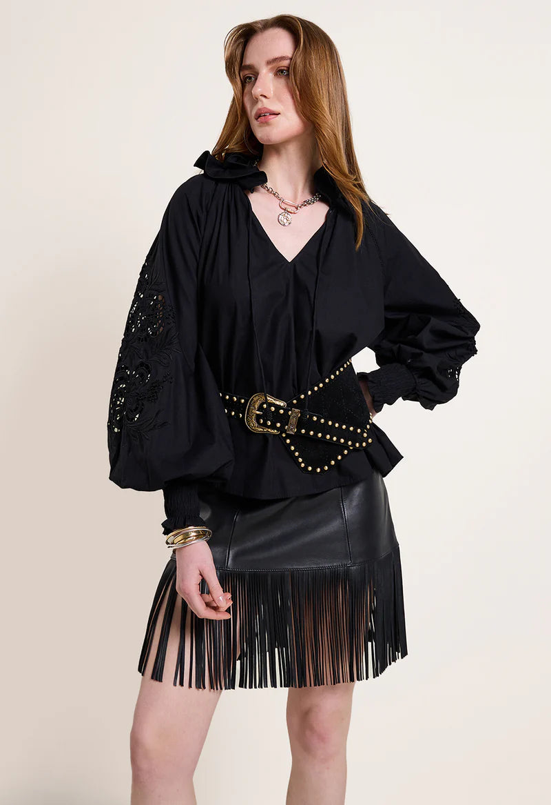 Saskia Fringe Leather Skirt