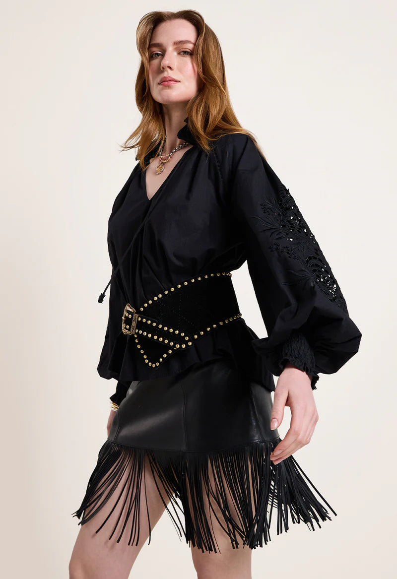 Saskia Fringe Leather Skirt